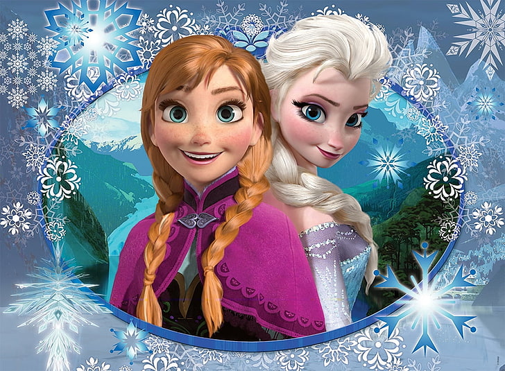 Frozen (2013), Анна, кино, Эльза, фэнтези, девушка, снежная королева, сестра, принцесса, замороженная, Дисней, пара, HD обои