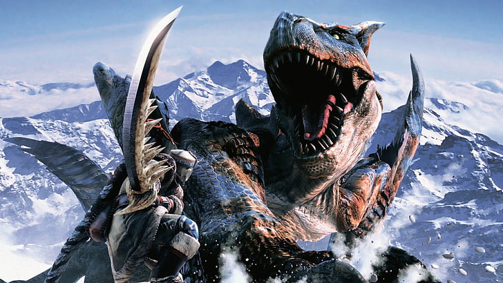 gra cyfrowa tapeta z postaciami potworów, Monster Hunter, Tigrex, Tapety HD