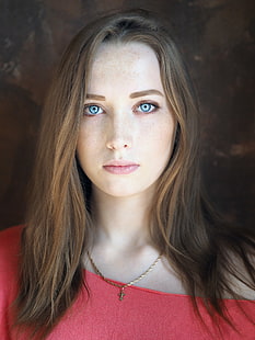 wanita, mata, berambut cokelat, mata biru, wajah, potret, model, Wallpaper HD HD wallpaper