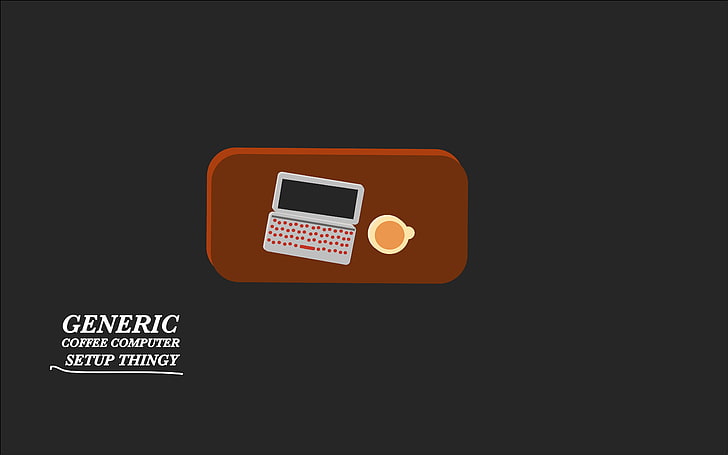 Generic coffee computer text, generic, minimalism, typography, artwork, laptop, table, cup, simple background, computer, HD wallpaper