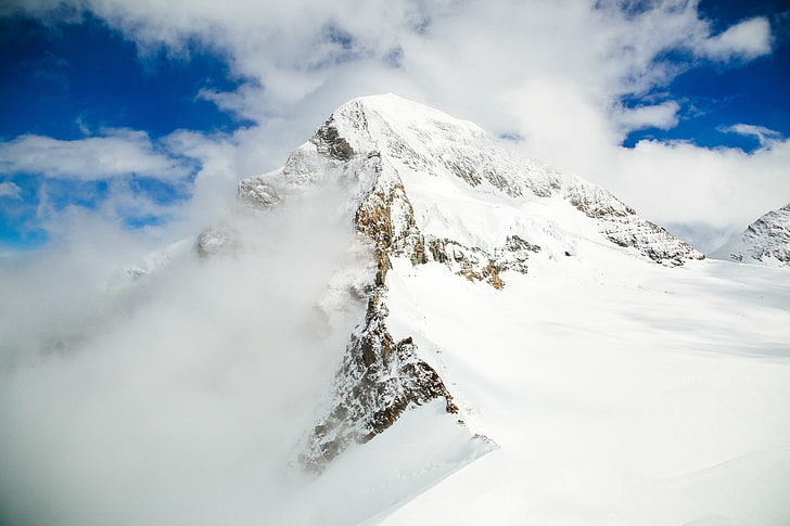 Гора Эверест, Непал, гора, вершина, снег, облака, горный пейзаж, HD обои