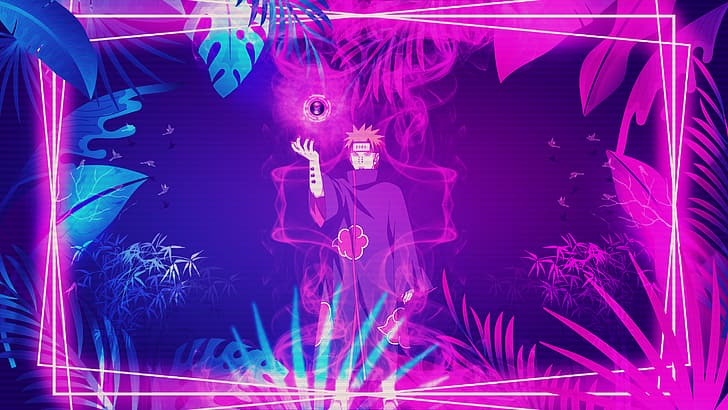 Pein, Naruto Shippuuden, Akatsuki (Naruto Shippuuden), image dans l'image, numérique, néon, Fond d'écran HD