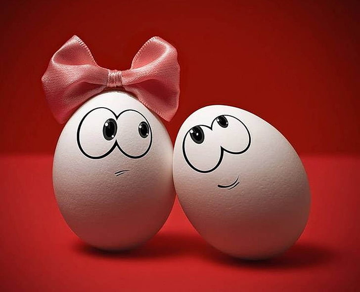 two white egg character illustration, eggs, couple, bow, emotions, HD wallpaper