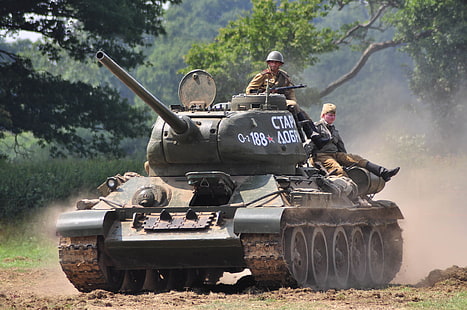 grya tank tempur, tank, Soviet, rata-rata, T-34-85, rekonstruksi militer, Wallpaper HD HD wallpaper