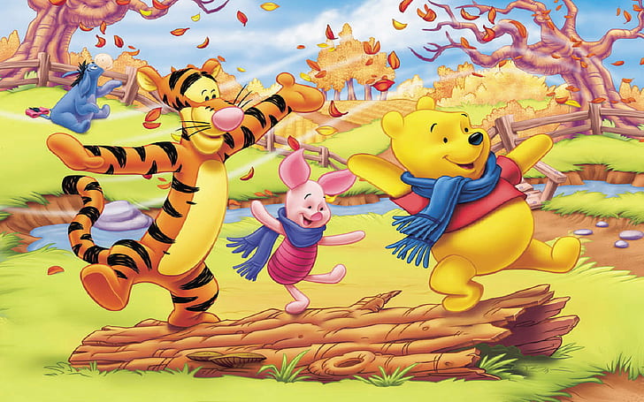 Winnie The Pooh Dan Teman-teman Musim Gugur Gambar Kartun Hd Wallpaper Untuk Desktop 1920 × 1200, Wallpaper HD