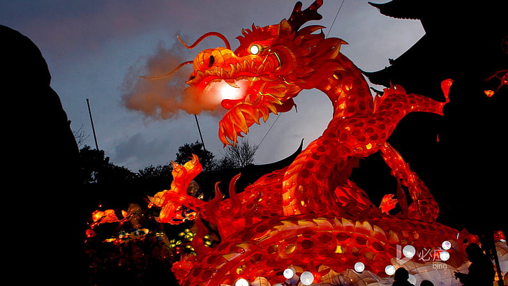 figurka czerwonego smoka, fotografia, chiński, chiński smok, festiwale, smok, smok ognia, Tapety HD