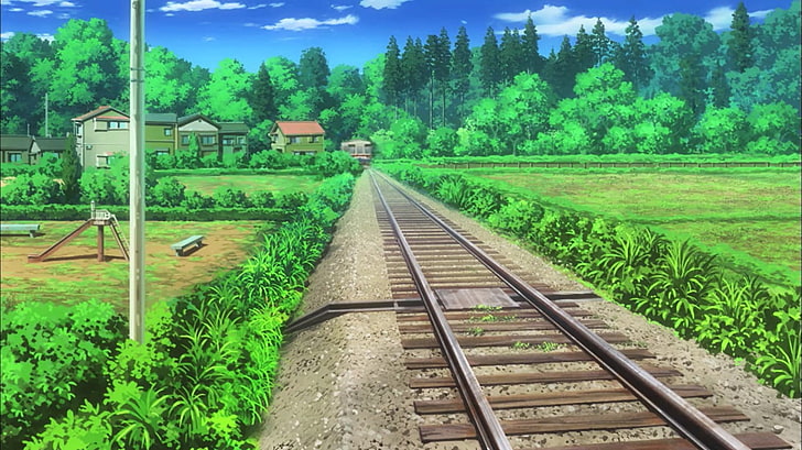 white and brown wooden fence, Non Non Biyori, anime, landscape, nature, HD wallpaper