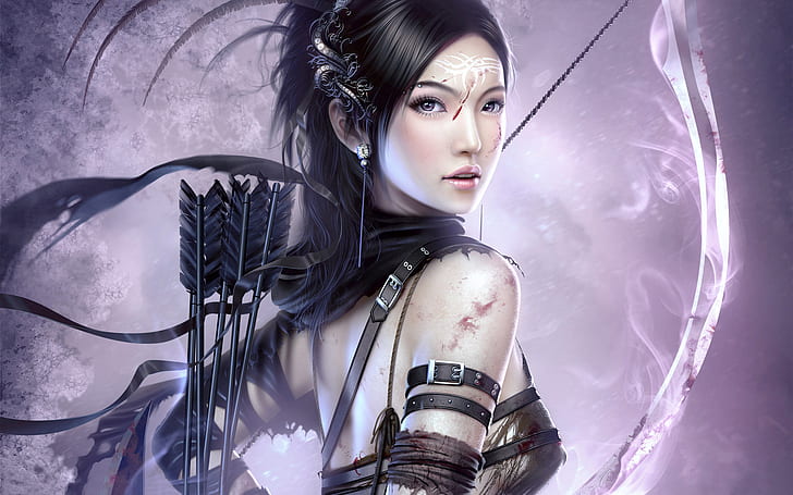 Fantasy, Women Warrior, Archer, Arrow, Asian, Bow, Tattoo, Woman, Woman Warrior, HD wallpaper
