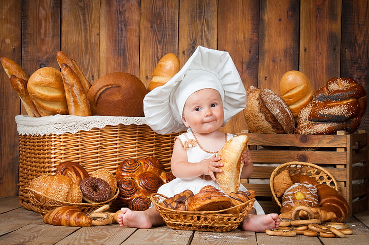 bebé, hornear, pan, lindo, viennoiserie, Fondo de pantalla HD