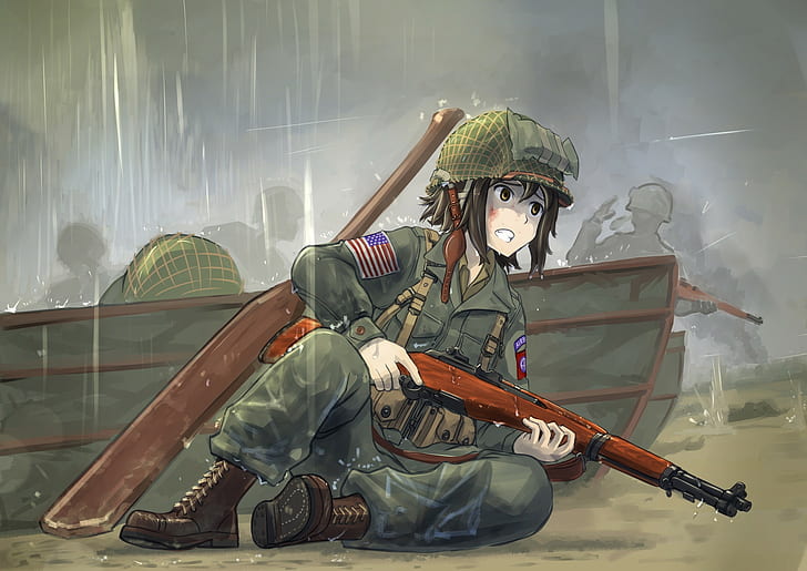 Perang Dunia II, gadis-gadis anime, M1 Garand, anime, karakter asli, Wallpaper HD