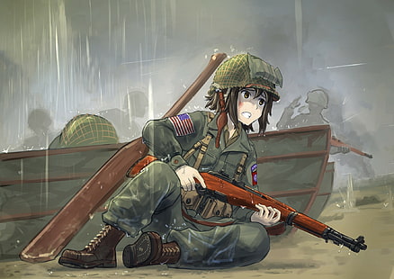 II wojna światowa, anime girls, M1 Garand, anime, postacie oryginalne, Tapety HD HD wallpaper