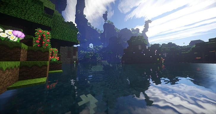 rendering di Minecraft screenshot riflesso del lago, Sfondo HD