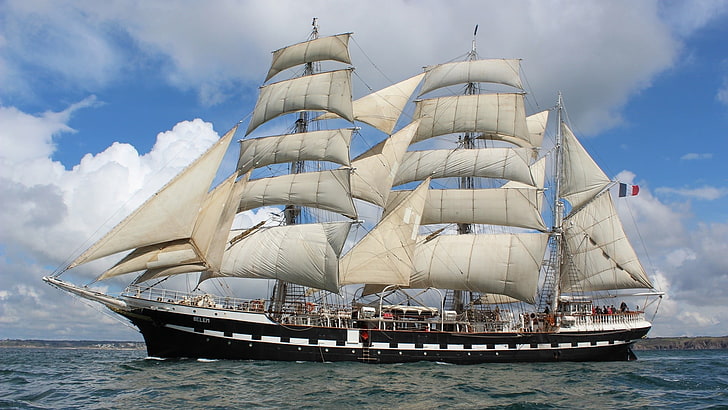 โซฟาเบาะไม้สีน้ำตาลสีขาว, เรือ, ทะเล, เรือใบ, วอลล์เปเปอร์ HD