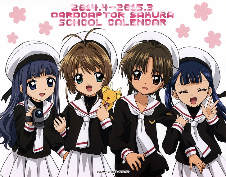 Anime, Cardcaptor Sakura, Keroberos (Card Captor Sakura), Meiling Li, Sakura Kinomoto, Syaoran Li, Tomoyo Daidouji, Sfondo HD