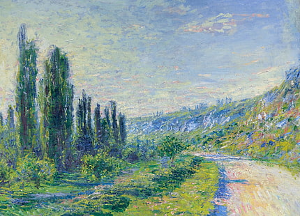 пейзаж, картина, Клод Моне, Пътят от Vétheuil, HD тапет HD wallpaper