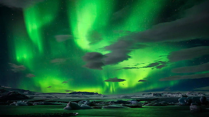 الشفق القطبي ، الأضواء الشمالية ، الأضواء القطبية ، السماء ، الظاهرة ، المناظر الطبيعية، خلفية HD