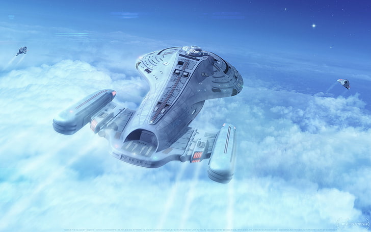4 K, Star Trek, über Wolken, Raumschiff, Voyager, Flug, HD-Hintergrundbild