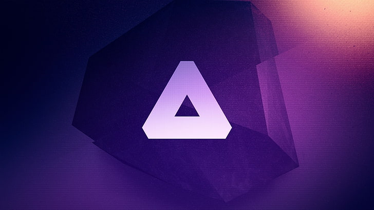 trójkątne fioletowe logo, trójkątne różowe logo, abstrakcja, trójkąt, Overwerk, sztuka cyfrowa, Tapety HD