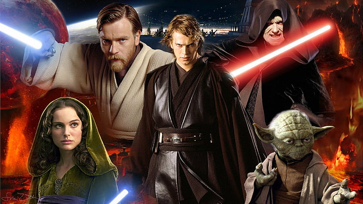 Guerra nas Estrelas, Star Wars Episódio III: A Vingança dos Sith, Anakin Skywalker, Darth Sidious, Obi-Wan Kenobi, Padmé Amidala, Yoda, HD papel de parede