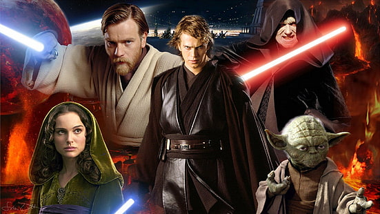 Star Wars, Star Wars Episode III: Revenge of the Sith, Anakin Skywalker, Darth Sidious, Obi-Wan Kenobi, Padmé Amidala, Yoda, HD wallpaper HD wallpaper