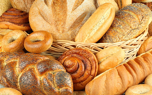 panes marrones, compras, hornear, pan, pan, pretzels, secos, Fondo de pantalla HD HD wallpaper
