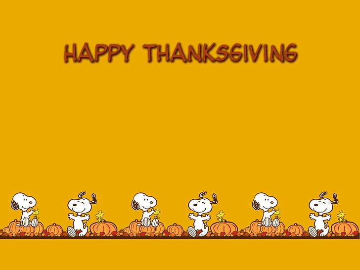Thanksgiving Snoopy, yellow background with text overlay, Festivals / Holidays, Thanksgiving Day, festival, holiday, thanksgiving, HD wallpaper