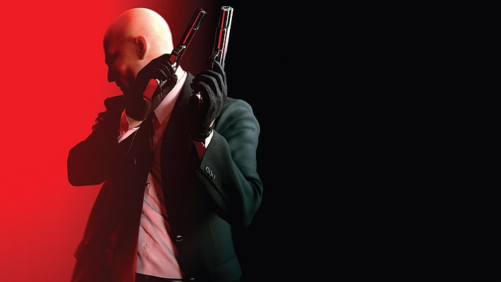 Agent 47, red, gun, Hitman: Absolution, gloves, tie, bald, video games, Hitman, HD wallpaper