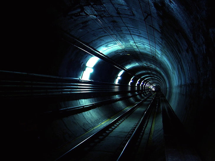 túnel ferroviário, túnel, trem, subterrâneo, metro, ciano, HD papel de parede