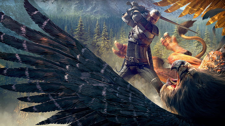 The Witcher 3 Wild Hunt Witcher Griffin, liar, tukang sihir, perburuan, Griffin, Wallpaper HD