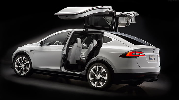 putih, suv, Tesla model x, 2016, mobil listrik, Wallpaper HD