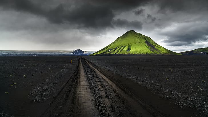 Зелено, черно, Исландия, вулкан, исландски планини, Fjallabak, HD тапет