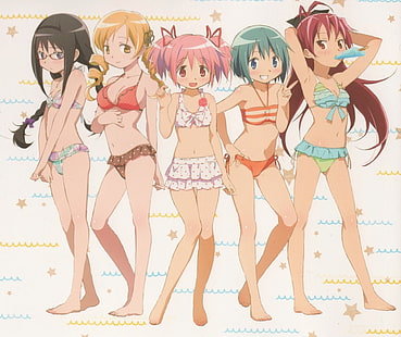 Anime, Puella Magi Madoka Magica, Homura Akemi, Kyōko Sakura, Madoka Kaname, Mami Tomoe, Sayaka Miki, HD tapet HD wallpaper