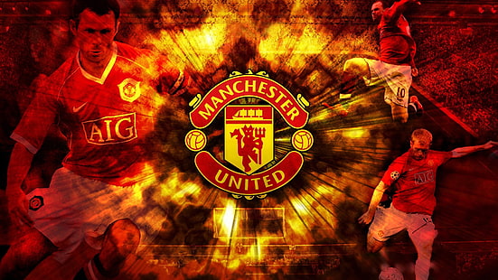Манчестер Юнайтед логотип, Манчестер Юнайтед, Райан Гиггз, Пол Скоулз, Уэйн Руни, HD обои HD wallpaper
