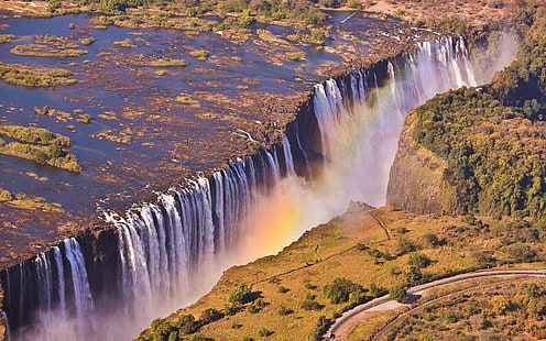 Victoria Falls Zambia, rainbow, landscape, waterfall, HD wallpaper HD wallpaper