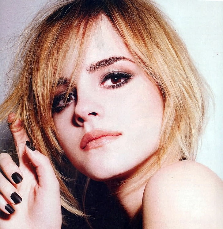Emma Watson, actriz, morena, cabello Ombre, uñas negras, mirando al espectador, ojos marrones, Fondo de pantalla HD, fondo de pantalla de teléfono