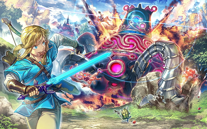 Die Legende von Zelda: Hauch der Wildnis, Link, Running, Boss, Artwork, Games, HD-Hintergrundbild