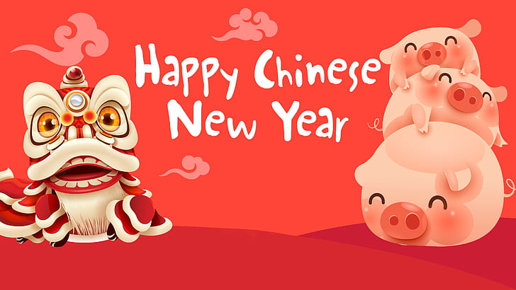 Holiday, Chinese New Year, Dragon, Pig, HD wallpaper