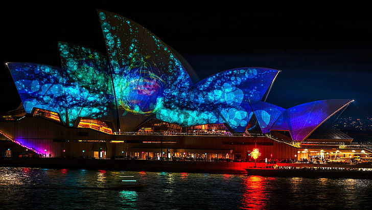 シドニーオペラハウス、オーストラリア、夜、建物、 HDデスクトップの壁紙