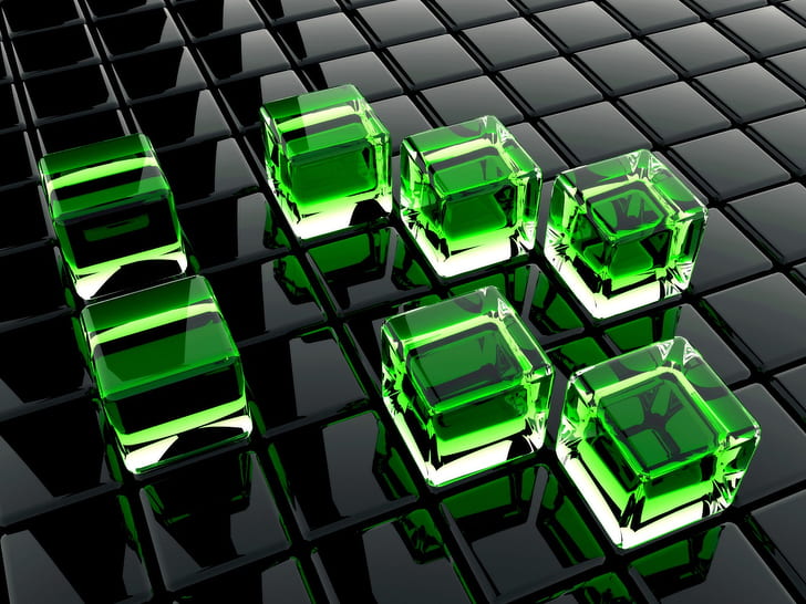 Cube Box HD, seven green cubes, digital/artwork, cube, box, HD wallpaper