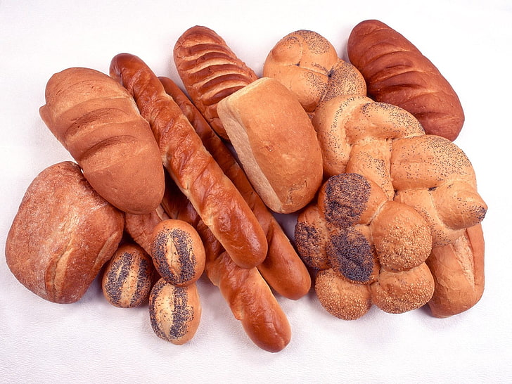 pane assortiti, pane, semi di papavero, cottura al forno, Sfondo HD