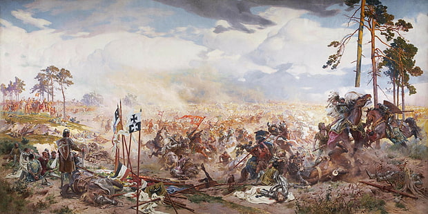 painting, Battle of Grunwald, historic, Poland, classic art, battlefields, Teutonic Order, Lithuania, teutonic, Žalgirio mūšis, HD wallpaper HD wallpaper