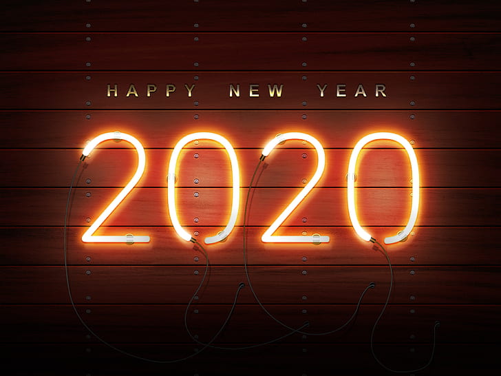 new year, neon, happy new year, new year 2020, HD wallpaper