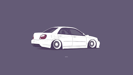 berlina bianca illustrazione, Subaru, Impreza, WRX, STI, minimalista, Sfondo HD HD wallpaper