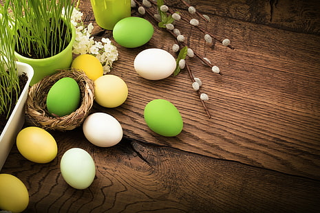 gras, blumen, eier, frühling, ostern, dekoration, glücklich, HD-Hintergrundbild HD wallpaper