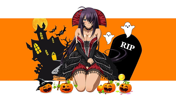 gadis anime, Ikkitousen, Halloween, Uncho Kan'u, Wallpaper HD