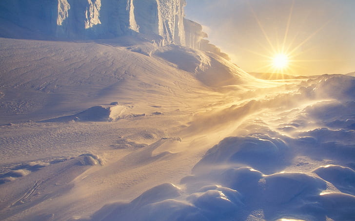 การถ่ายภาพทิวทัศน์ธรรมชาติน้ำแข็งอาร์กติกหิมะดวงอาทิตย์, วอลล์เปเปอร์ HD