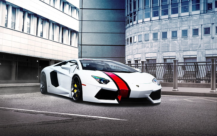 бял и червен спортен автомобил, Lamborghini, бели автомобили, автомобил, превозно средство, HD тапет