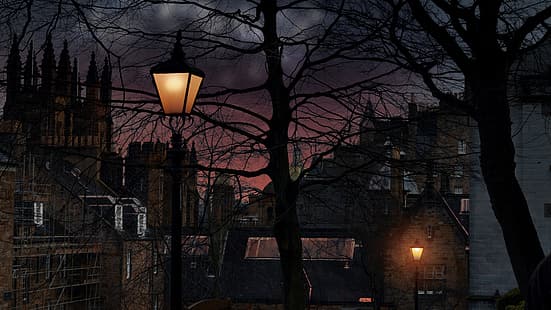 Skottland, Edinburgh, skymning, lampa, slott, HD tapet HD wallpaper