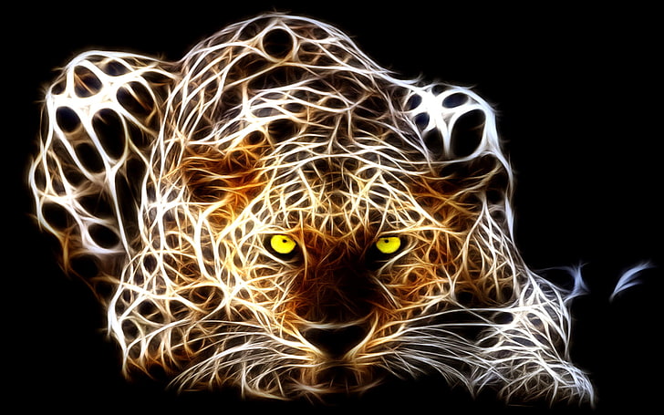 프랙탈 치타, 갈색과 베이지 색 고양이 그림, 3D, 치타, HD 배경 화면