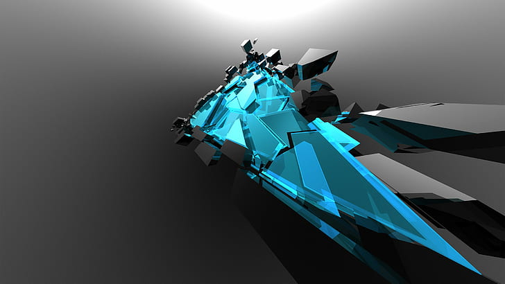 gráfico de polígono azul y negro, CGI, abstracto, Fondo de pantalla HD